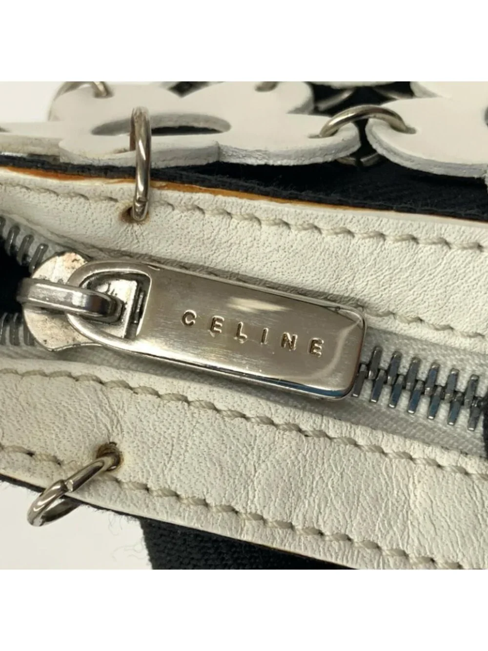 Celine Flower Mini Pouch Pochette White Black